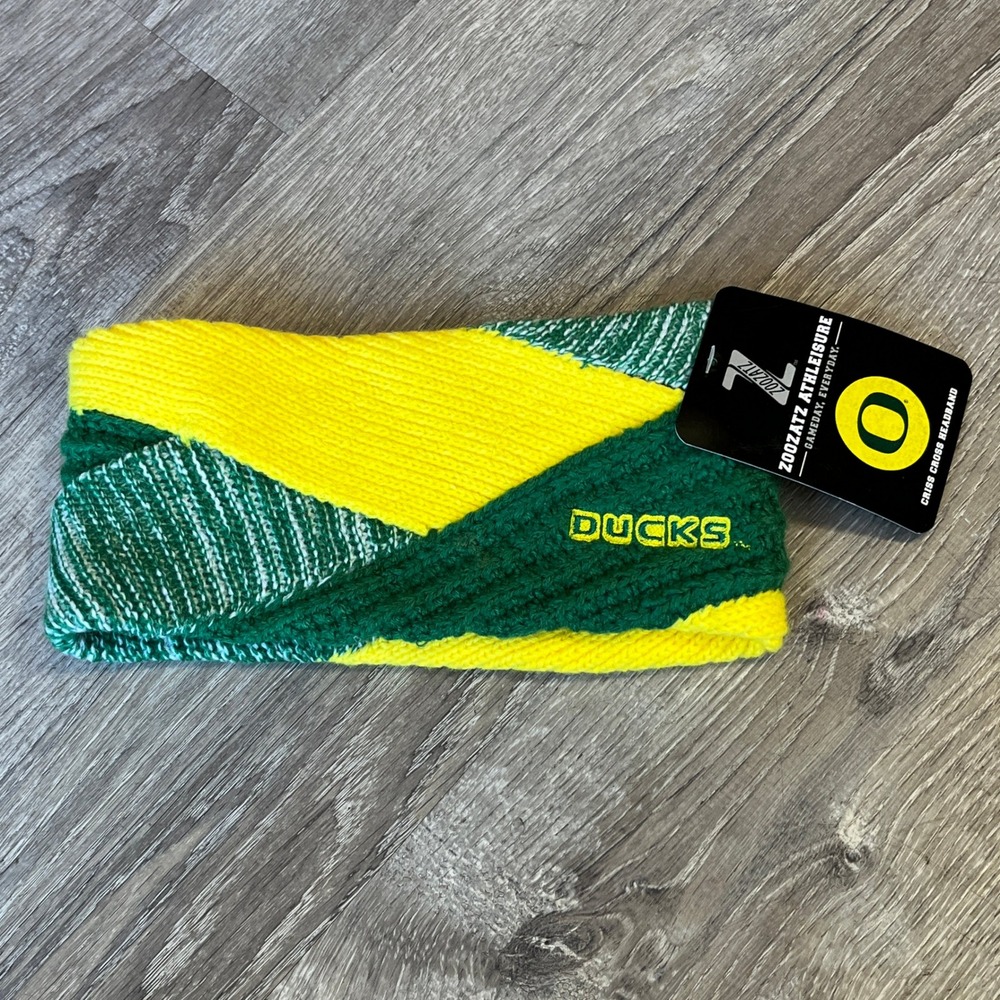 ZooZatz Oregon Ducks NCAA Criss Cross Knit Headband Green Yellow Ear Warmer NWT